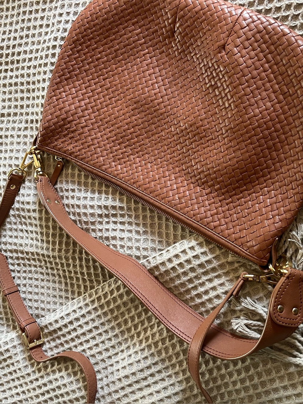 Woven Leather Crossbody Bag in Tan